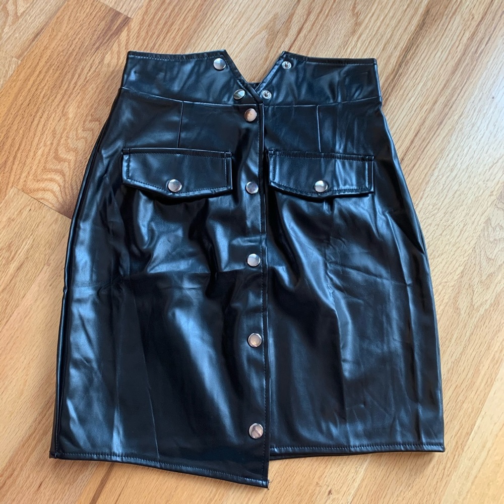 Shophopes Faux Leather Button Front Skirt